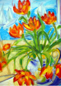 Tulips By the Bay, oil on canvas