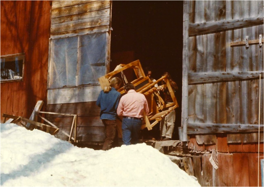Joan’s loom coming out of the barn where it was made in Putney, Vermont, in 1977. 